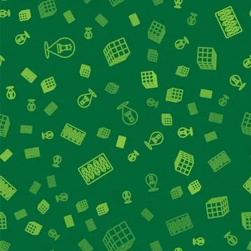 Set line Chess, Board game and Rubik cube on seamless pattern. Vector Stock Illustration