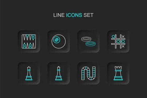 Set line Chess, Board game, Tic tac toe, Checker chips, Billiard pool snook.. Stock Illustration