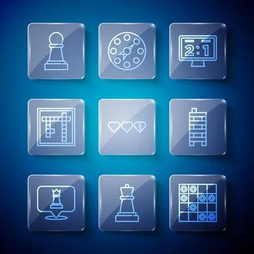 Set line Chess, Board game of checkers, Sport mechanical scoreboard, Hearts.. Stock Illustration
