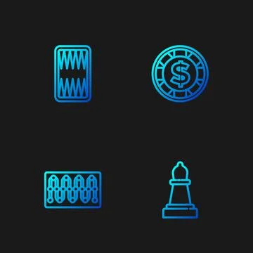 Set line Chess, Board game, Backgammon board and Casino chip with dollar. G.. Stock Illustration