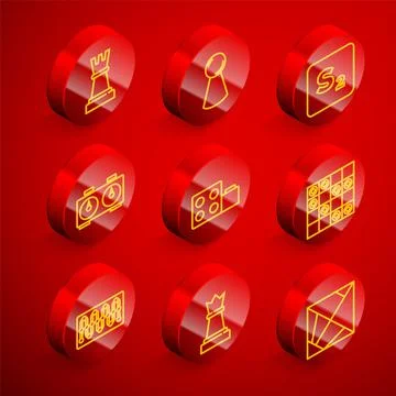 Set line Chess, Chip for board game, Bingo, Time chess clock, Toy building block Ilustración de archivo