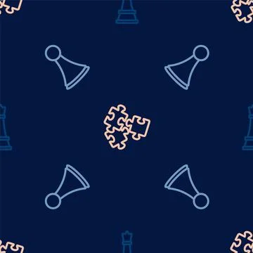 Set line Chess, Chip for board game and Puzzle pieces toy on seamless pattern Illustrazione stock