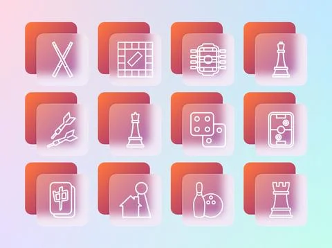 Set line Chess, Chip for board game, Game dice, Bowling pin and ball, Table.. Stock Illustration
