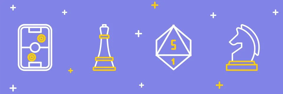 Set line Chess, Game dice, and Air hockey table icon. Vector Stock Illustration