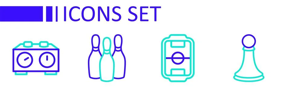 Set line Chess pawn, Table football, Bowling pin and Time chess clock icon... イラスト素材