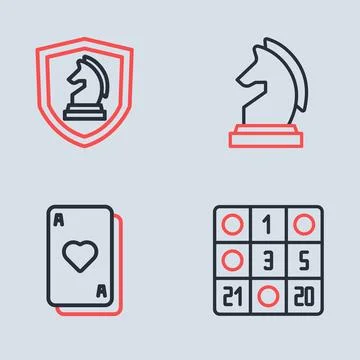 Set line Chess, Playing cards, Bingo and  icon. Vector Stock Illustration