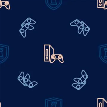 Set line Chess shield, Game controller or joystick and console with on seamless Illustrazione stock