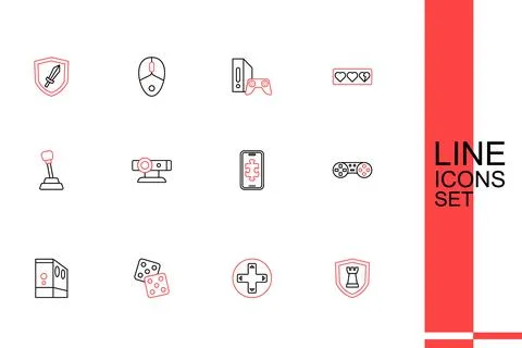 Set line Chess shield, Game controller or joystick, dice, Case of computer,.. 库存插图