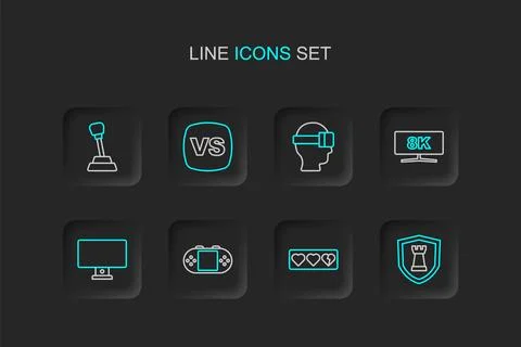 Set line Chess shield Game life bar Portable video game console Computer moni Stock Illustration