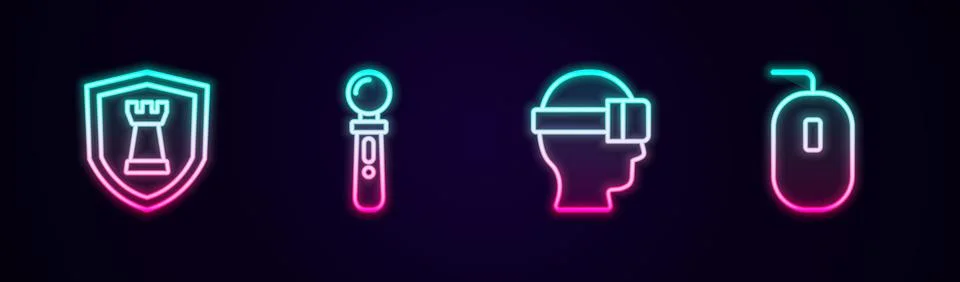 Set line Chess shield, VR controller game, Virtual reality glasses and Computer Illustrazione stock