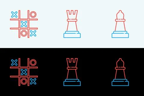 Set line Chess, Tic tac toe game and  icon. Vector Stock Illustration