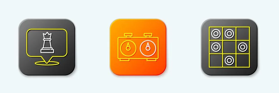 Set line Chess, Time chess clock and Board game of checkers icon. Vector Stock Illustration