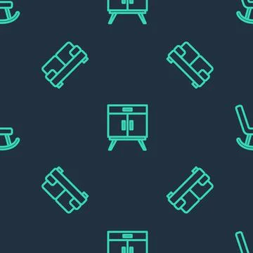Set line Chest of drawers, Sofa and Armchair on seamless pattern. Vector 스톡 일러스트