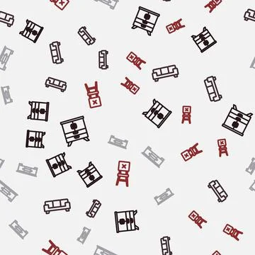 Set line Chest of drawers, Sofa, TV table stand and Chair on seamless pattern Illustrazione stock