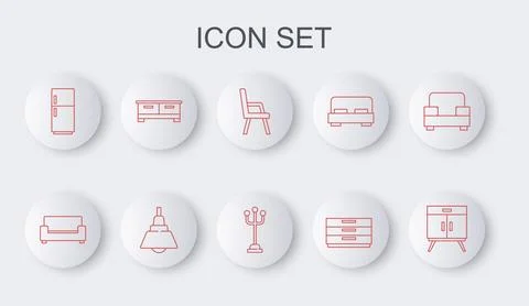 Set line Chest of drawers, Sofa, Armchair, Refrigerator, Chandelier and Coat Stock-Illustration