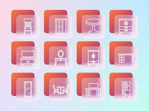 Set line Chest of drawers, Table with chair, Wardrobe, Office desk, Dressin.. Stock Illustration