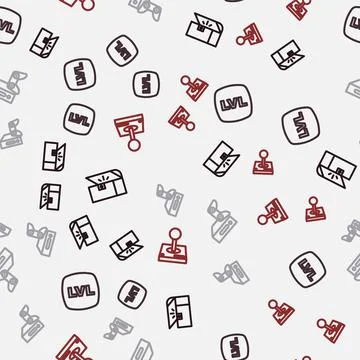 Set line Chest for game, Level, Game console with joystick and Joystick arcade Stock Illustration