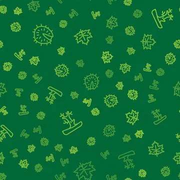 Set line Chestnut, Bare tree and Leaf or leaves on seamless pattern. Vector Stock Illustration