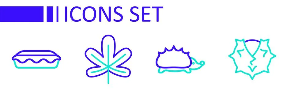 Set line Chestnut, Hedgehog, leaf and Homemade pie icon. Vector 스톡 일러스트