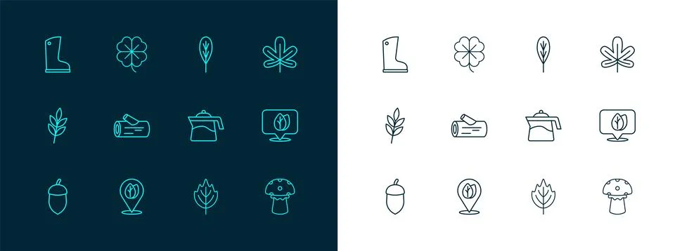 Set line Chestnut leaf, Location with, Teapot, Leaf, Wooden log, Waterproof.. Stock Illustration
