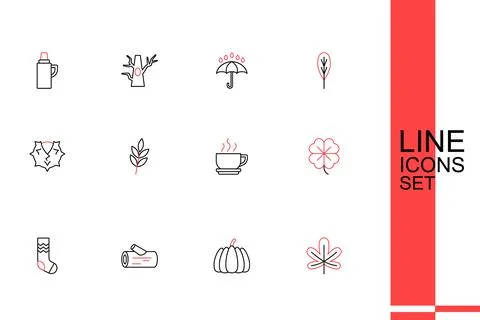 Set line Chestnut leaf, Pumpkin, Wooden log, Socks, Four clover, Coffee cup.. 스톡 일러스트