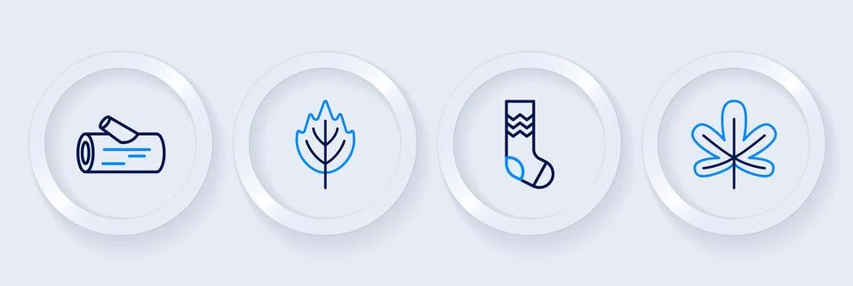 Set line Chestnut leaf, Socks, Leaf and Wooden log icon. Vector 스톡 일러스트