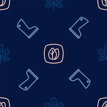 Set line Chestnut leaf, Waterproof rubber boot and Leaf on seamless pattern Stock Illustration