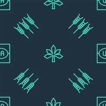 Set line Chestnut leaf, Wheat and Flag of Ukraine on seamless pattern. Vector Stockillustratie