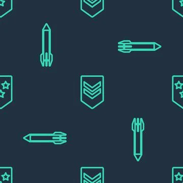 Set line Chevron, Rocket and on seamless pattern. Vector 스톡 일러스트
