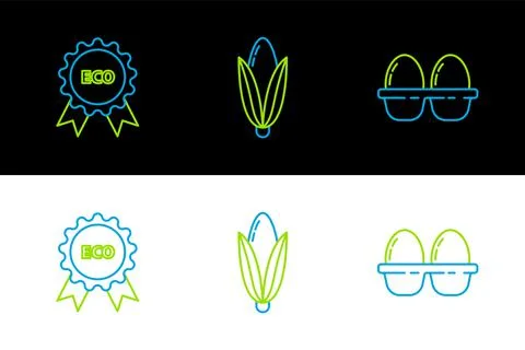 Set line Chicken egg in box, Banner, label, tag, logo for eco and Corn icon.  Illustration