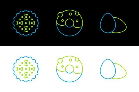 Set line Chicken egg, Cracker biscuit and Donut with sweet glaze icon. Vector イラスト素材