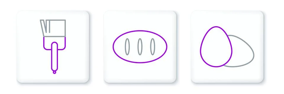Set line Chicken egg, Kitchen brush and Bread loaf icon. Vector Stock Illustration