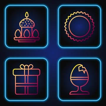 Set line Chicken egg on a stand, Gift box, Easter cake and eggs and Sun 스톡 일러스트