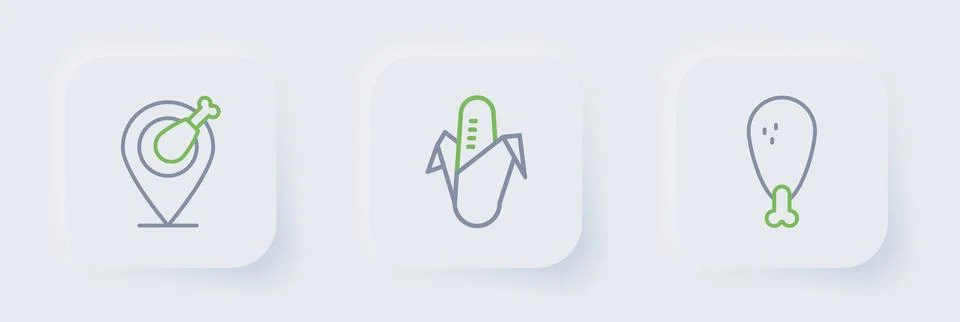 Set line Chicken leg, Corn and  icon. Vector Stock Illustration