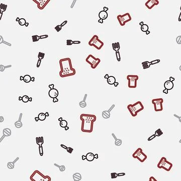 Set line Chicken leg, Fork, Lollipop and Bread toast on seamless pattern. Vector 스톡 일러스트