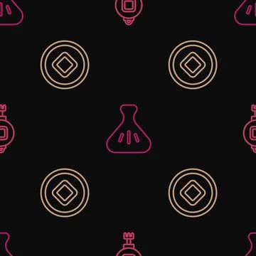 Set line Chinese paper lantern, Yuan currency and Dumpling on seamless patt.. Stock Illustration