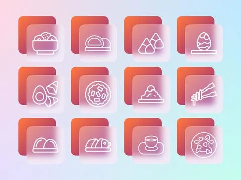Set line Chinese tea egg, Fish with sliced pieces, Rice bowl, Soy sauce, Ho.. Stock Illustration