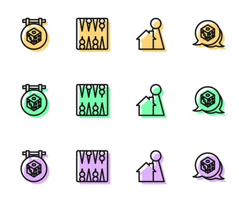 Set line Chip for board game, Game dice, Backgammon and icon. Vector Stock Illustration