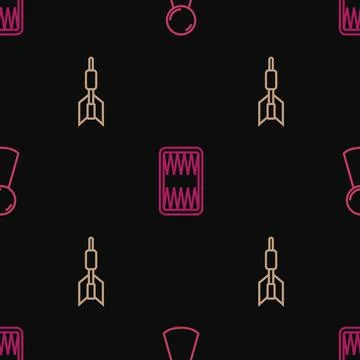 Set line Chip for board game, Dart arrow and Backgammon on seamless pattern Stock Illustration