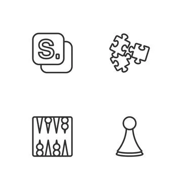 Set line Chip for board game, Backgammon, Bingo and Puzzle pieces toy icon Stock Illustration