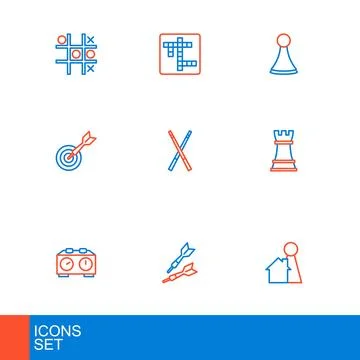 Set line Chip for board game, Dart arrow, Time chess clock, Chess, Classic .. Stock Illustration