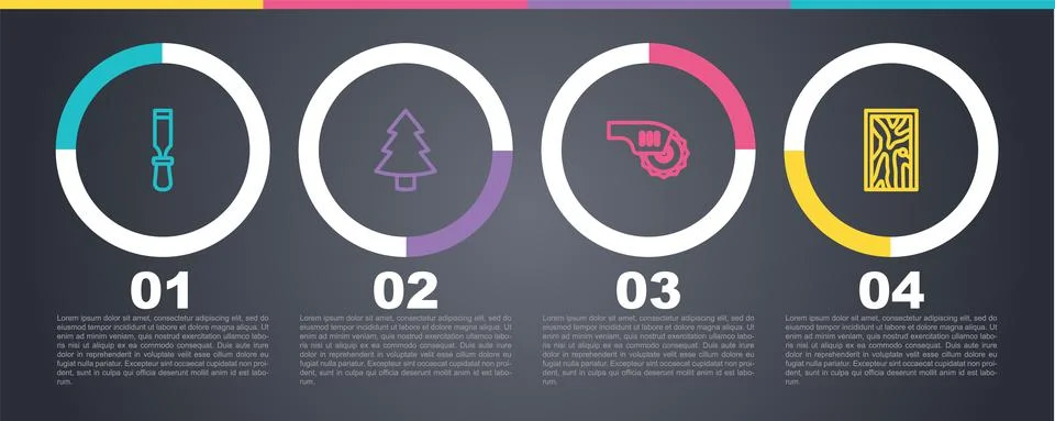Set line Chisel tool, Christmas tree, Electric circular saw and Closed door Stock Illustration