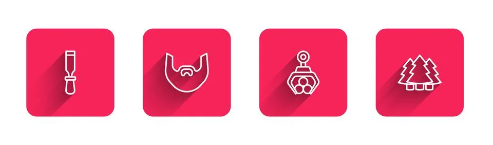 Set line Chisel tool, Mustache and beard, Grapple crane grabbed log and Stock Illustration