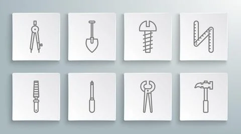 Set line Chisel tool for wood, Shovel, Screwdriver, Pincers and pliers, Claw Stock Illustration