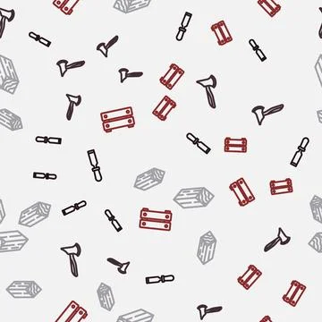 Set line Chisel tool, Wooden axe, beam and box on seamless pattern. Vector Illustrazione stock