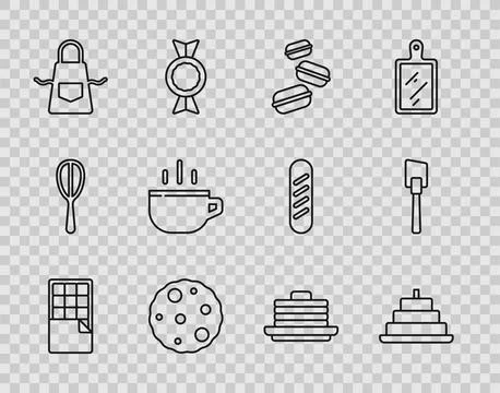 Set line Chocolate bar, Cake with burning candles, Macaron cookie, Cookie o.. イラスト素材