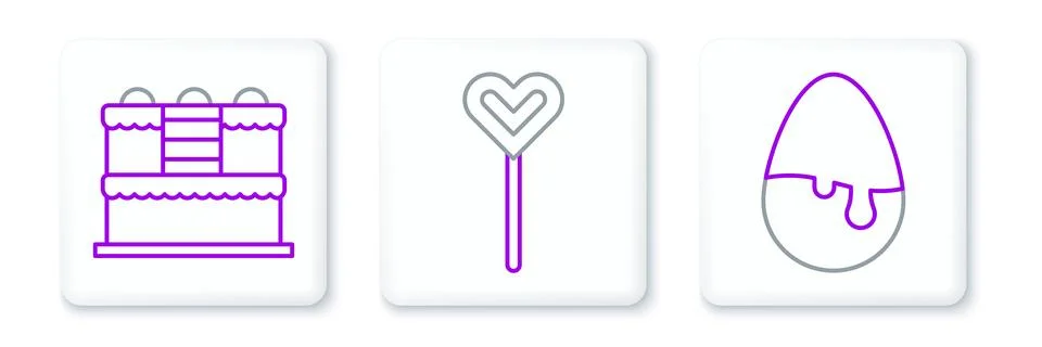 Set line Chocolate egg, Cake and Lollipop icon. Vector Stock Illustration
