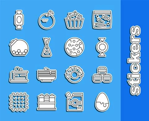 Set line Chocolate egg, Macaron cookie, Candy, Cupcake, Glass jar with candies Stock Illustration