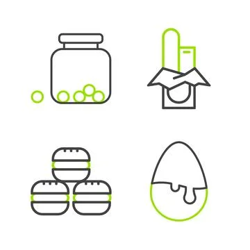 Set line Chocolate egg, Macaron cookie, bar and Glass jar with candies inside Stock Illustration