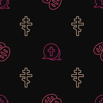 Set line Christian bread, cross and on seamless pattern. Vector Stock Illustration